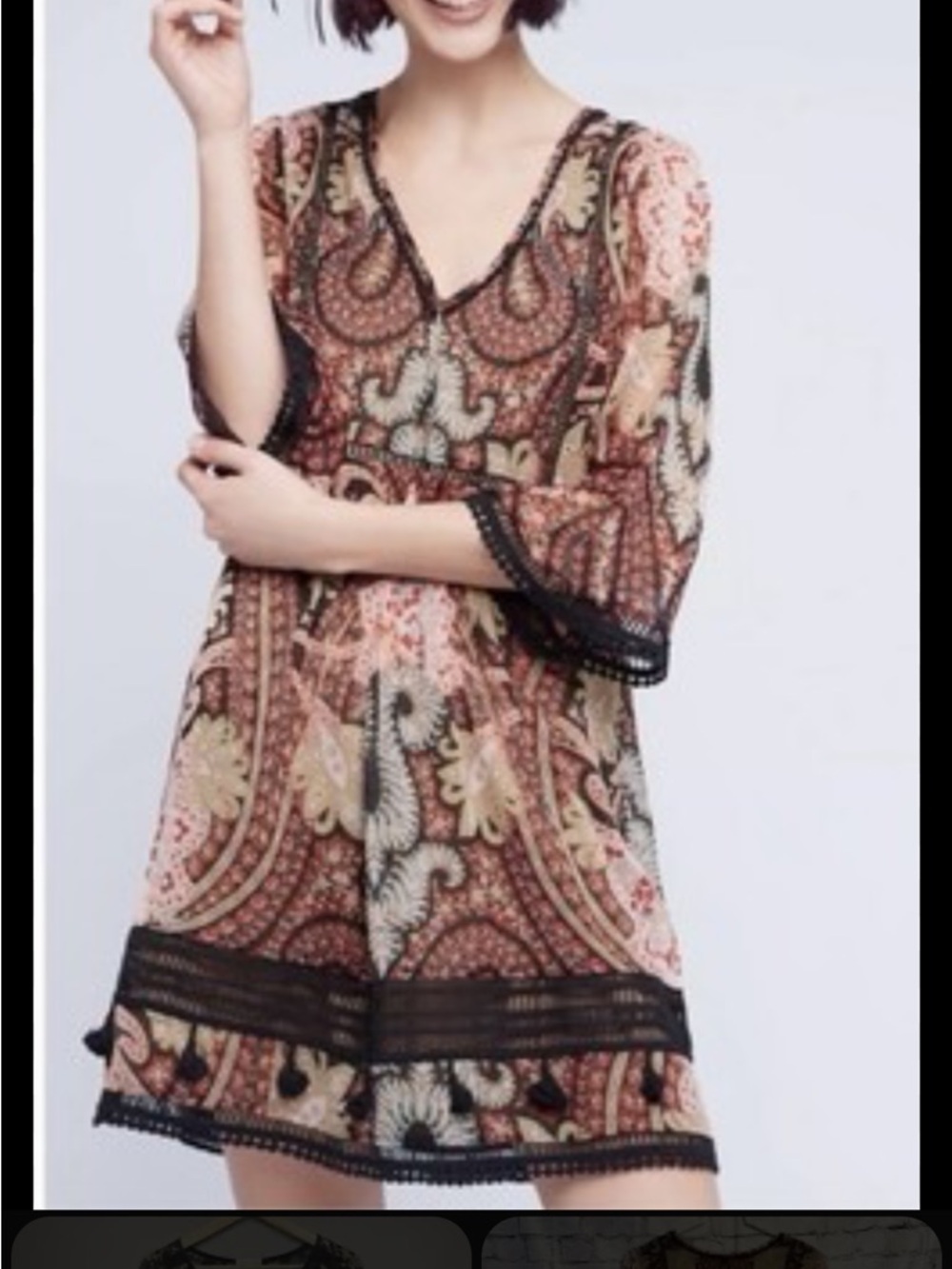 Ranna Gill Multicolor Paisley Mini Dress with Black Trim